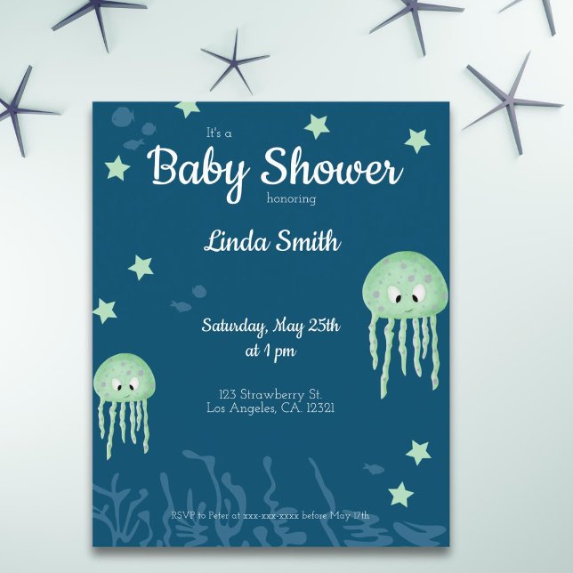 Papier Baby shower Blue Jellyfish Budget Invitation (Créateur téléchargé)