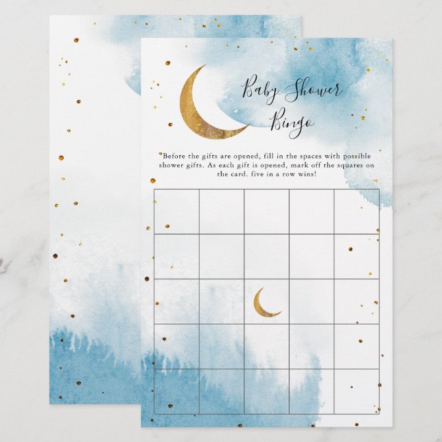 Papier Baby shower Blue Moon Jeu de Bingo (Devant / Derrière)