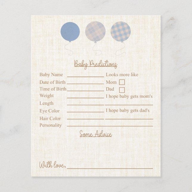 Papier Baby shower Blue Teddy Bear Prédictions Et Conseil (Devant)