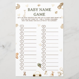 Papier Baby shower Boho vintage Nom de bébé Race Jeu