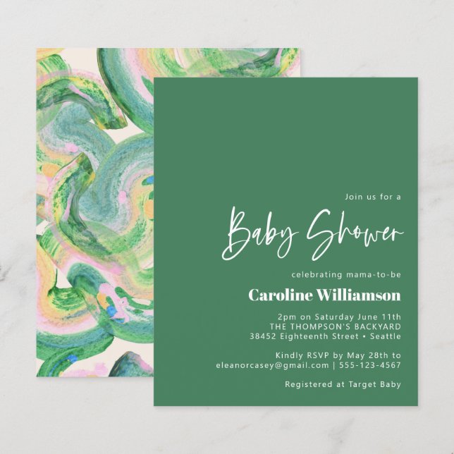 Papier Baby-Shower Budget Artsy Abstrait Aquarelle Verte (Devant / Derrière)