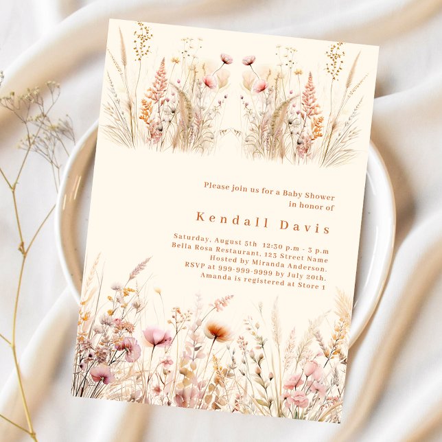 Papier Baby shower budget beige crème fleur sauvage rose (Créateur téléchargé)