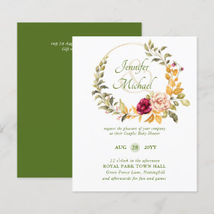 Papier BABY SHOWER BUDGET Bourgogne Floral Wreath Invitat