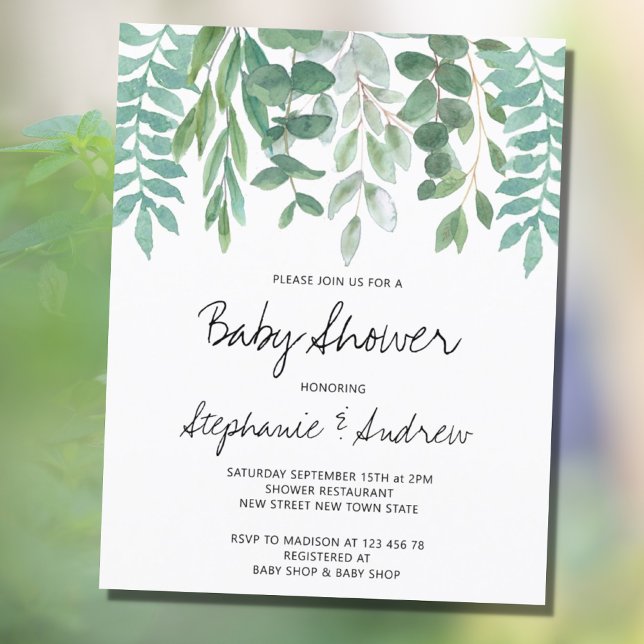 Papier Baby shower Budget Eucalyptus Green Invitation (Créateur téléchargé)