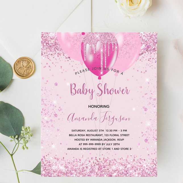 Papier Baby shower budget fille rose parties scintillant  (Créateur téléchargé)