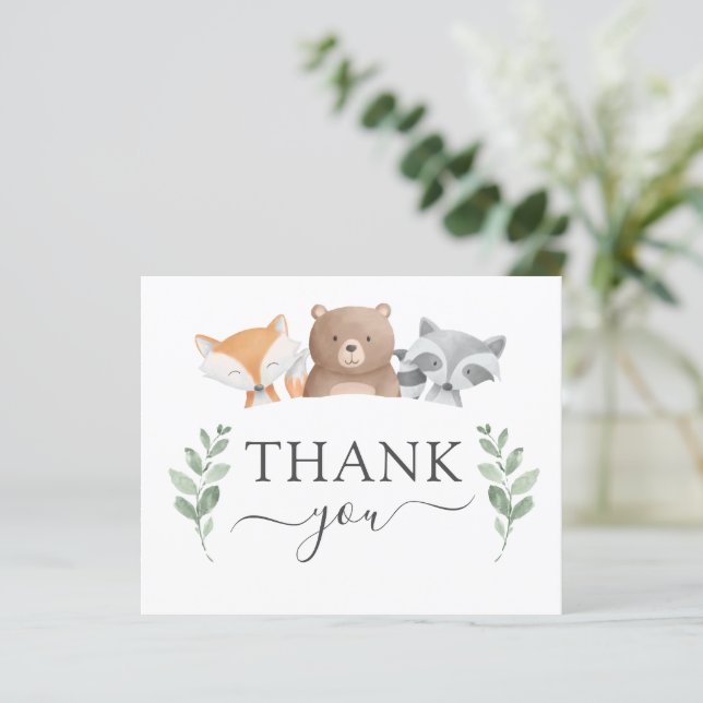 Papier Baby Shower Budget Merci Bois et Feuillage (Debout devant)