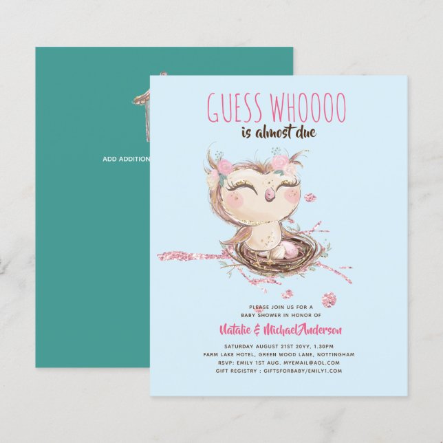 Papier BABY SHOWER BUDGET OWL Devinez Qui A Presque Dû (Devant / Derrière)