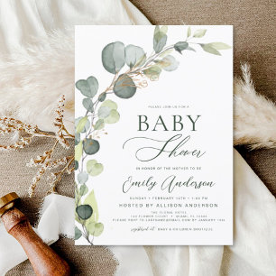 Papier Baby shower Budget Vert Eucalyptus Invitations