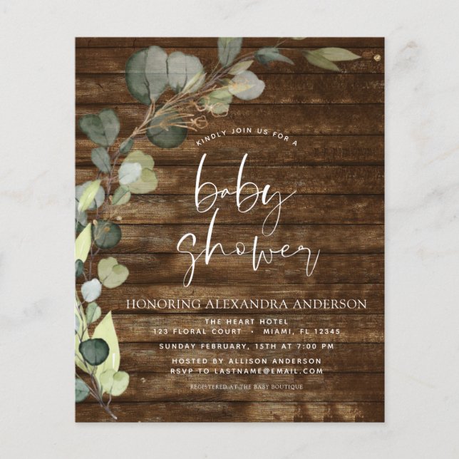 Papier Baby shower Budget Vert Eucalyptus Rustique (Devant)