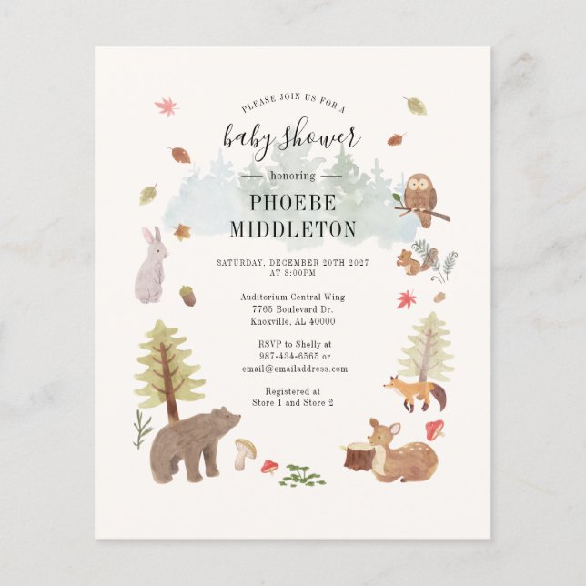 Papier Baby shower budgétaire Animaux de bois Invitation (Devant)