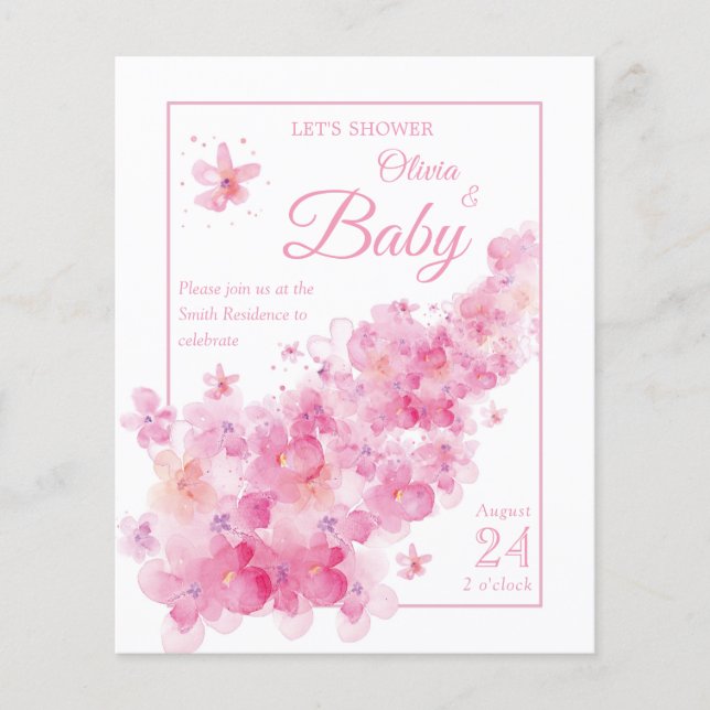 Papier Baby shower budgétaire d'aquarelle rose (Devant)