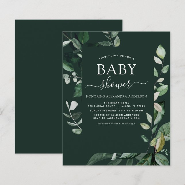 Papier Baby shower budgétaire Emerald Green Botanical (Devant / Derrière)