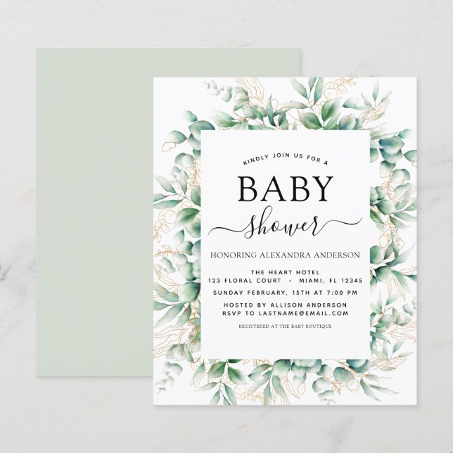 Papier Baby shower budgétaire Eucalyptus Botanique Géomét (Devant / Derrière)