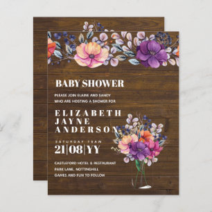 Papier BABY SHOWER BUDGÉTAIRE Invitation Floral violet or