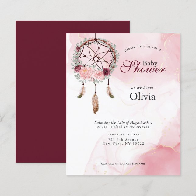 Papier Baby shower budgétaire Pink Rustic Dream Catcher (Devant / Derrière)