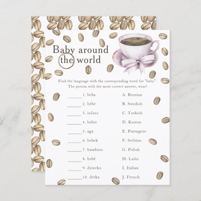 Papier Baby shower café - Baby autour du monde jeu (Devant / Derrière)