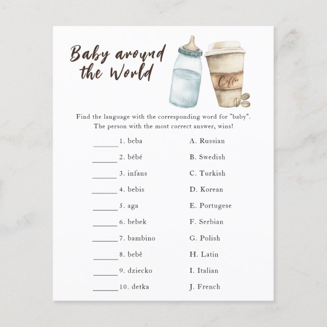Papier Baby shower café - Jeu bébé autour du monde (Devant)