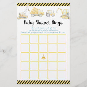 Papier Baby shower Camion de construction Jeu de Bingo