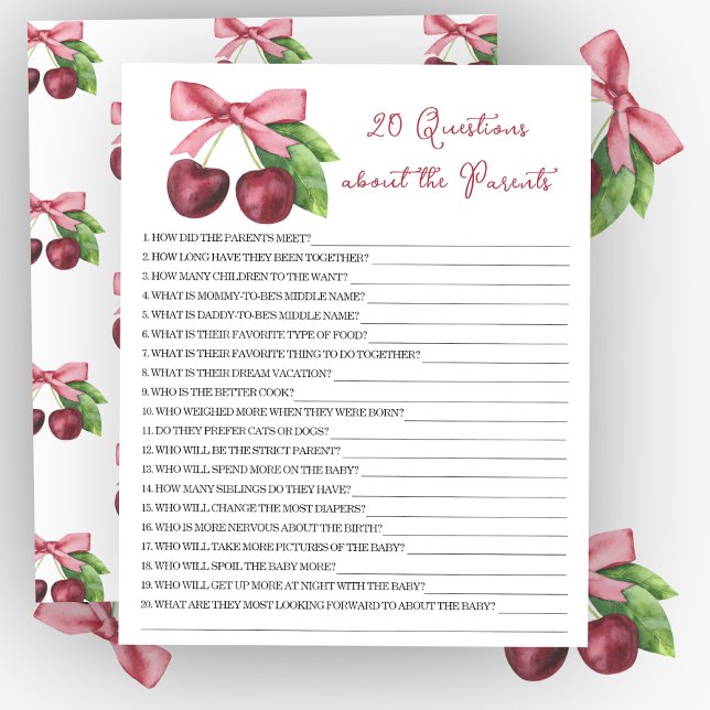 Papier Baby shower cerises - 20 Questions sur les parents (Créateur téléchargé)
