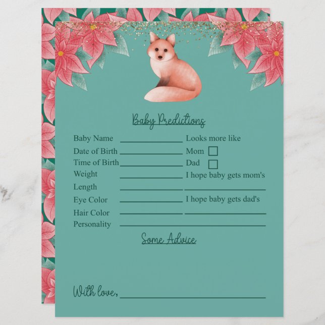 Papier Baby shower Christmas Fox Prédictions Et Conseils (Devant / Derrière)
