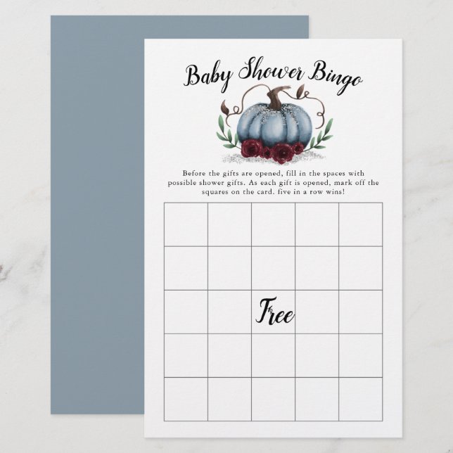 Papier Baby shower Citrouille bleu Jeu de Bingo (Devant / Derrière)