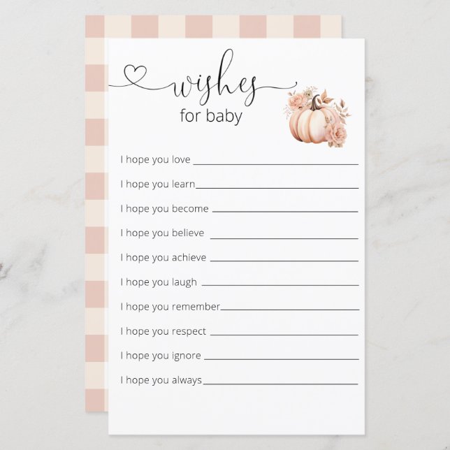 Papier Baby shower Citrouille Boho Automne Voeux Pour Béb (Devant / Derrière)
