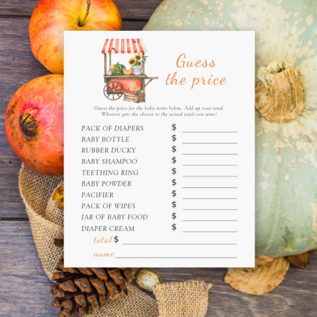 Papier baby shower citrouille - Devinez le prix Jeu (Créateur téléchargé)