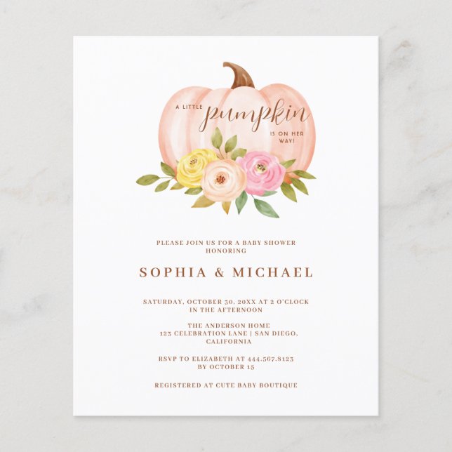 Papier Baby shower Citrouille Floral Couples Budget (Devant)