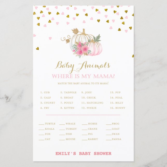 Papier baby shower Citrouille rose et or (Devant)