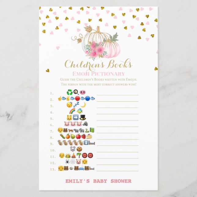 Papier baby shower Citrouille rose et or (Devant)