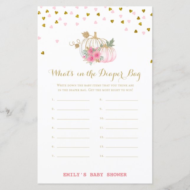 Papier baby shower Citrouille rose et or (Devant)