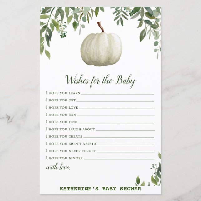 Papier Baby shower Citrouille verdoyant Jeu IMPRIMÉ (Devant)
