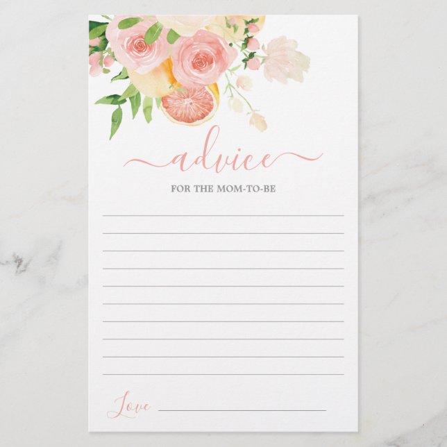 Papier Baby shower Citrus Conseils pour la maman à être c (Devant)