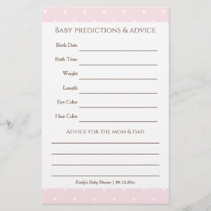 Papier Baby shower classique Pois rose jeu de devinettes