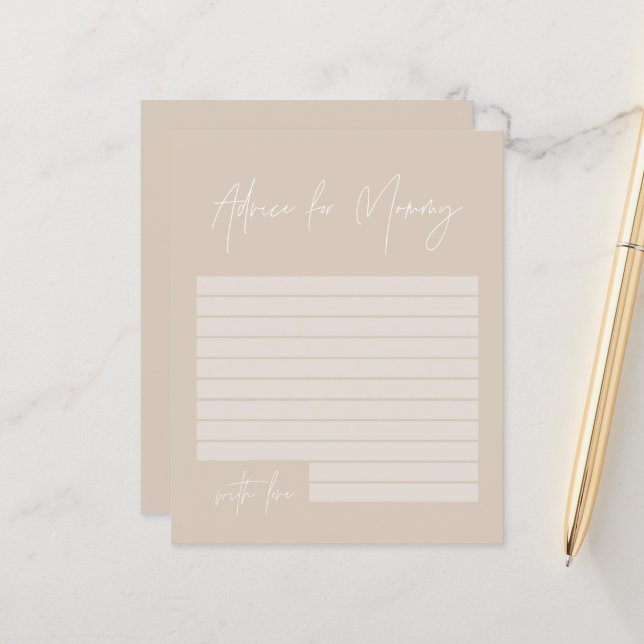 Papier Baby shower conseil pour maman moderne beige natur (Devant/Arrière en situation)