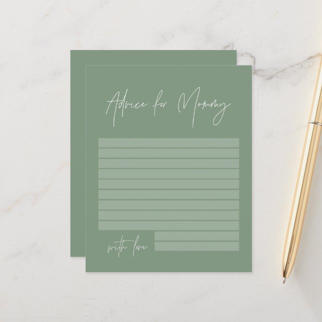 Papier Baby shower conseil pour maman moderne sauge vert (Devant/Arrière en situation)