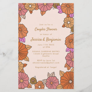 Papier Baby-Shower Couple Floral Orange Brûlé Bohème Pas