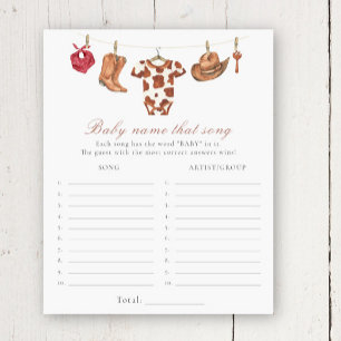Papier Baby-shower cow-boy - Jeu de devinette de chanson