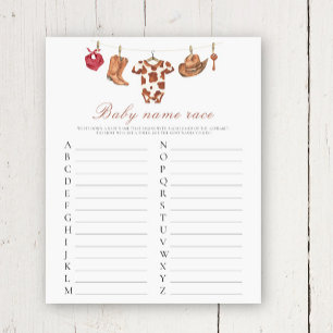 Papier Baby shower cow-boy - Jeu de pari sur le nom de bé