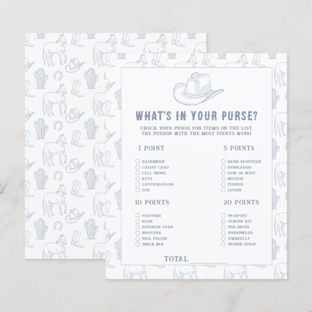 Papier Baby shower Cowboy - Qu'y a-t-il dans votre sac à  (Devant / Derrière)