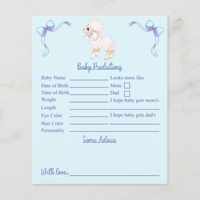 Papier Baby shower D'Agneau Bleu Prédictions Et Conseils (Devant)