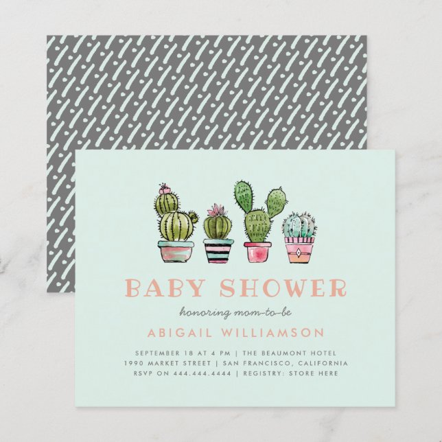 Papier Baby shower d'aquarelle budgétaire Succulent Cactu (Devant / Derrière)