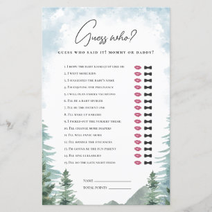 Papier Baby shower d'aventure Guess Maman ou papa Jeu