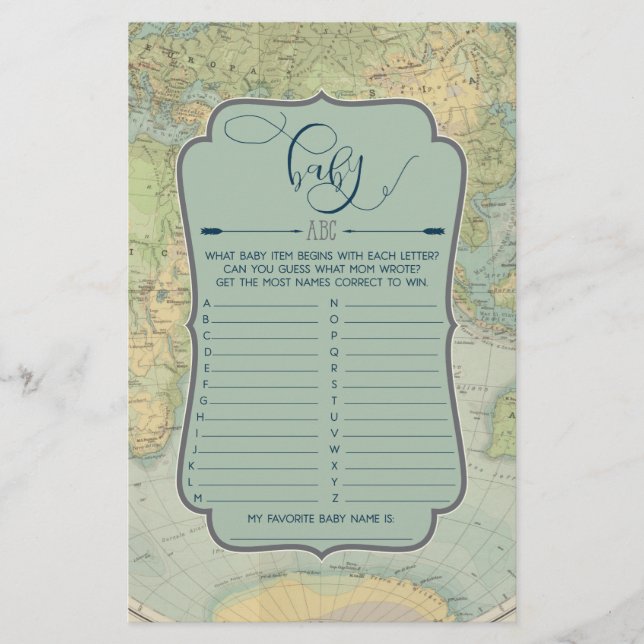Papier Baby shower d'aventure Jeu ABC Nom Jeu (Devant)