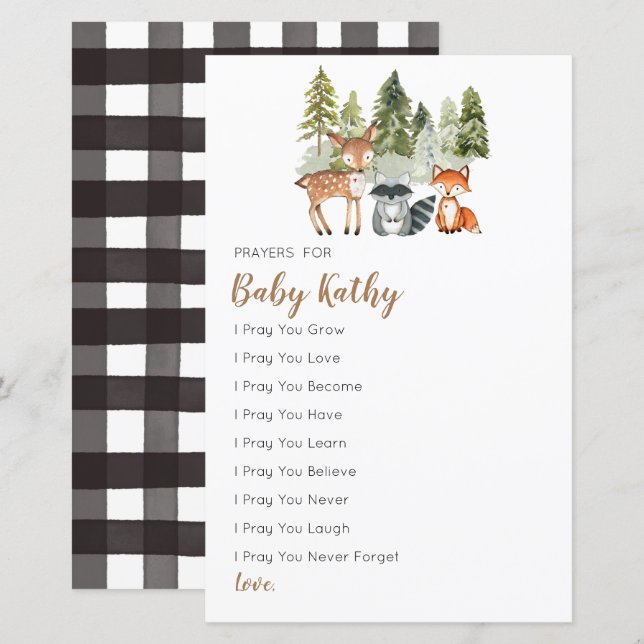 Papier Baby shower d'aventures pour animaux de cerfs Priè (Devant / Derrière)