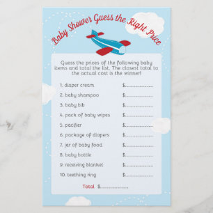 Papier Baby shower d'avion devinez juste prix