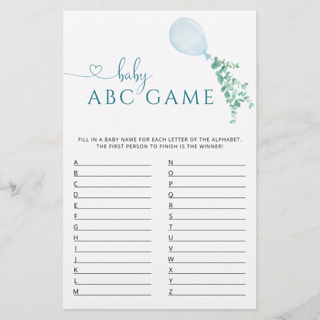 Papier Baby shower de ballons vertes Jeu ABC (Devant)