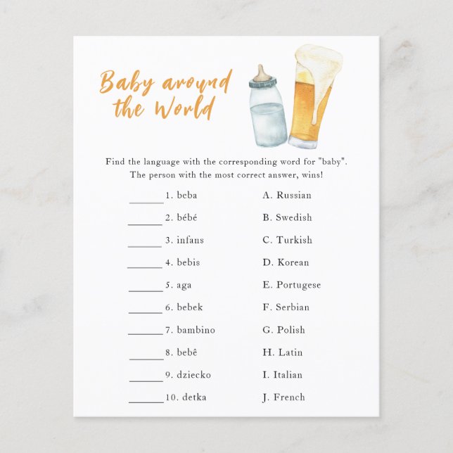 Papier Baby shower de bière - Baby autour du monde jeu (Devant)