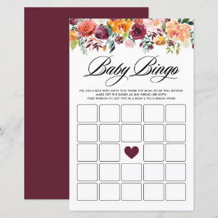 Papier Baby shower de bingo de fleurs d'automne