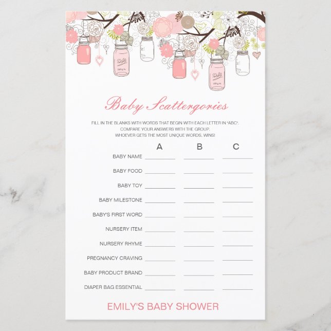 Papier Baby shower de catégories pour bébés Jeu IMPRIMÉ (Devant)